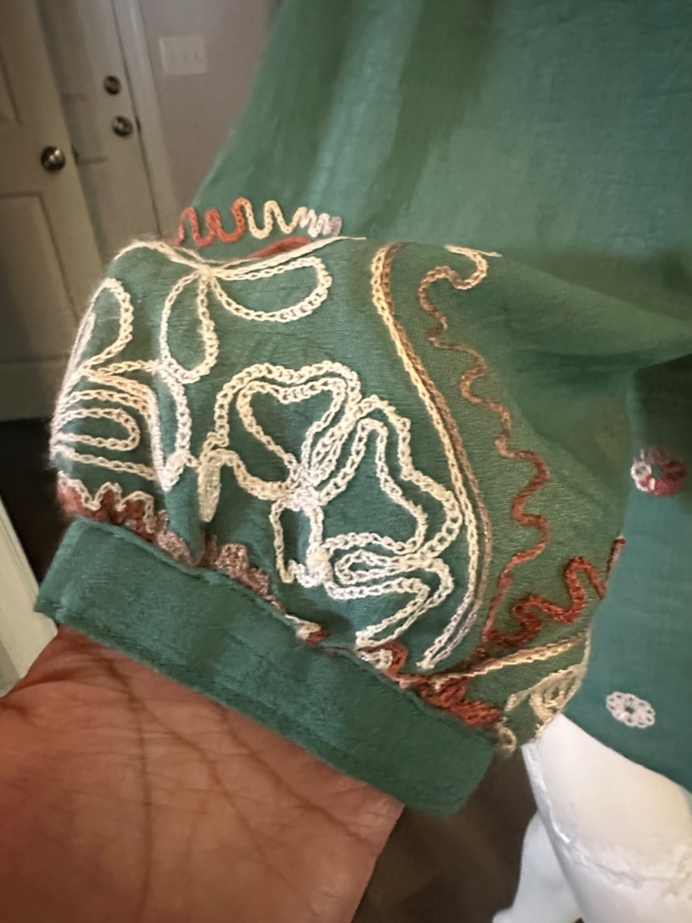 Embroidered Teal-Green Boho Tunic Top - Picture 5 of 17